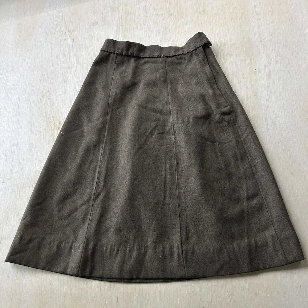 Vintage Brown Twill A-Line Skirt Womens 12 Solid Knee Length Workwear High Rise